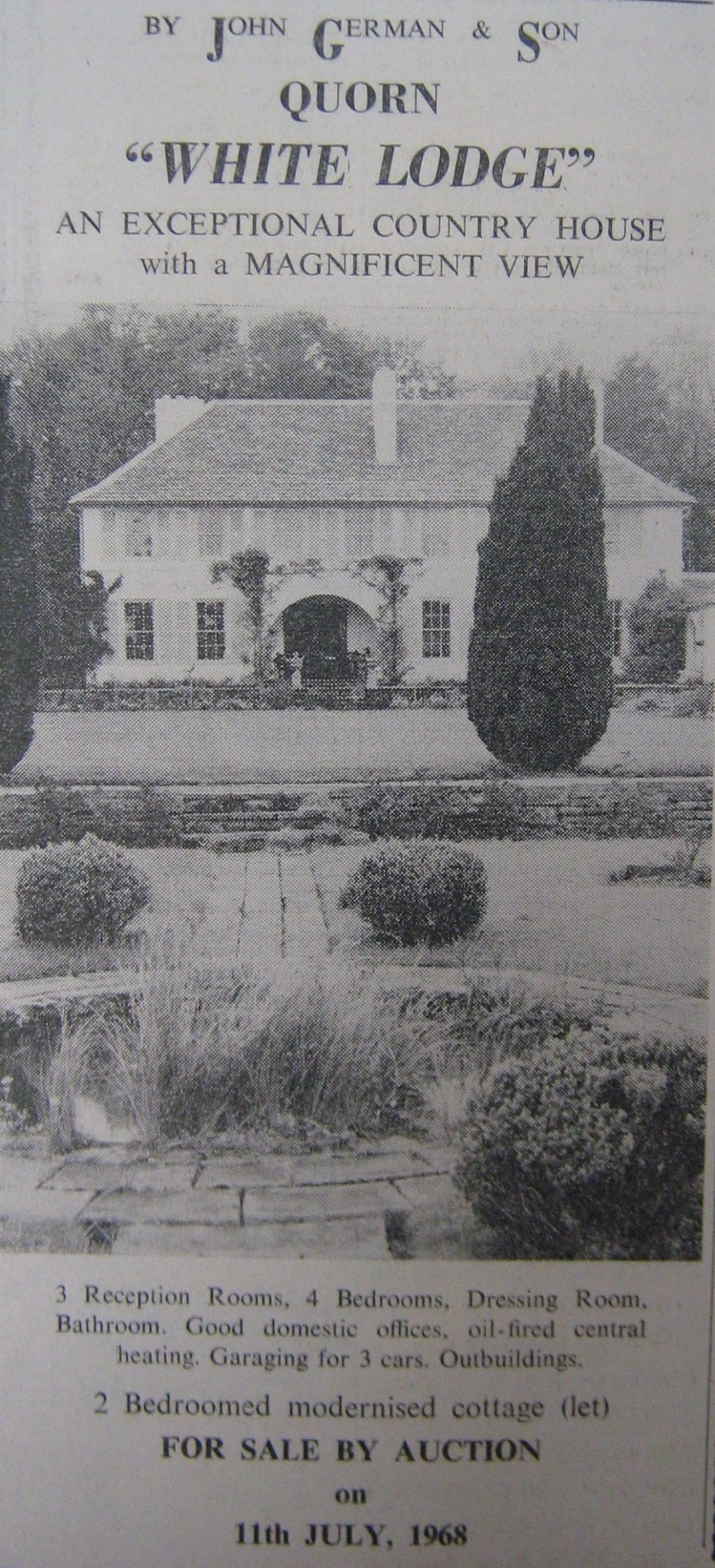 Sale of White Lodge, Quorn - 1968