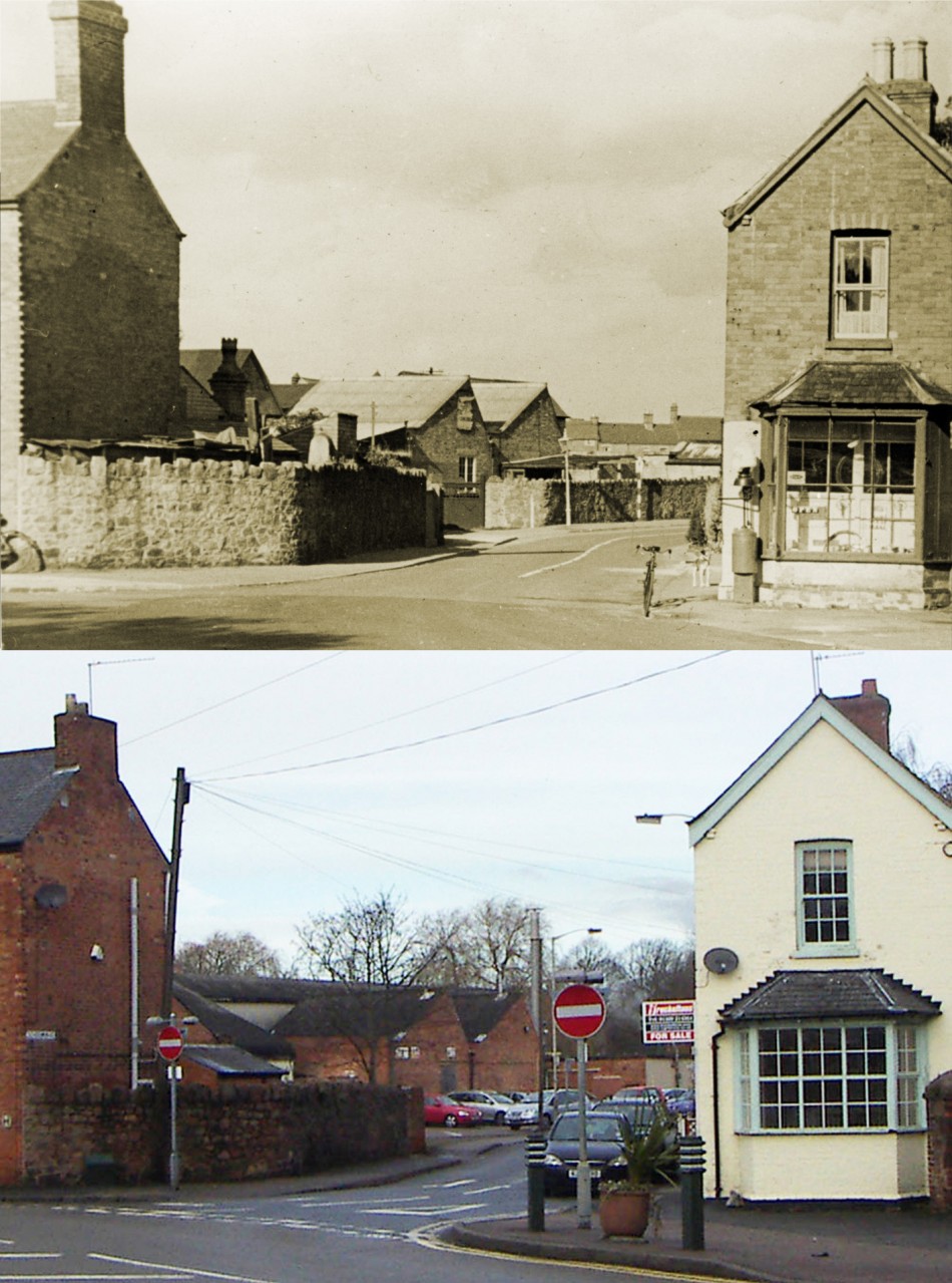 Corner of School Lane and Leicester Road  then and now