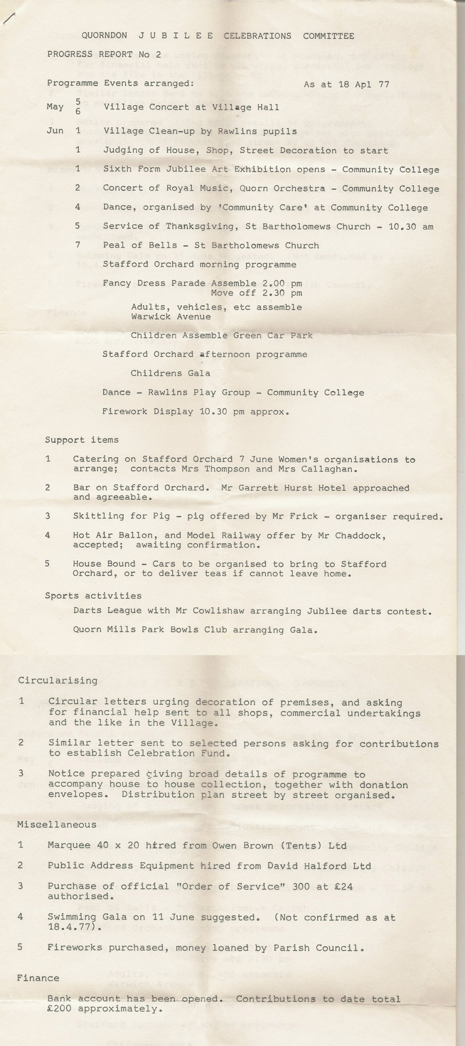 Jubilee celebrations 1977 - Organising the events