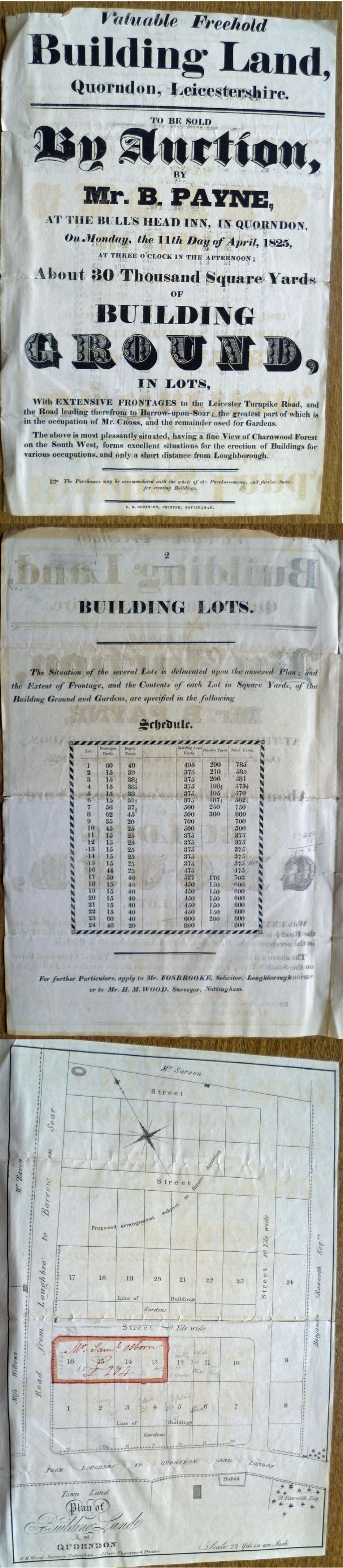 Sale of building land, 11th April 1825, Sarson Street, Barrow Road, Loughborough Road, Castledine Street