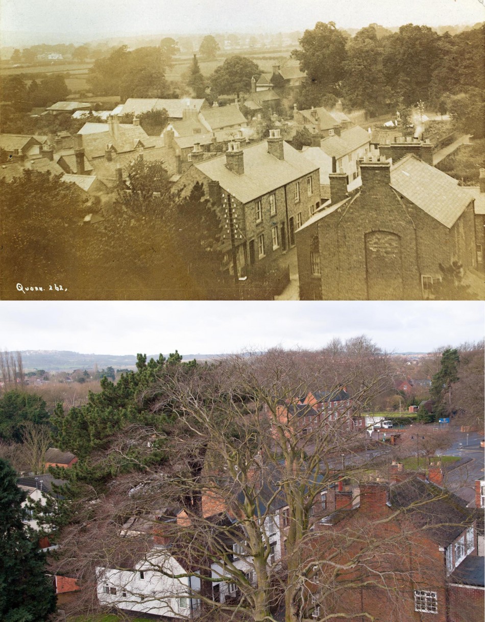 View over Church Lane from the Church tower � then and now