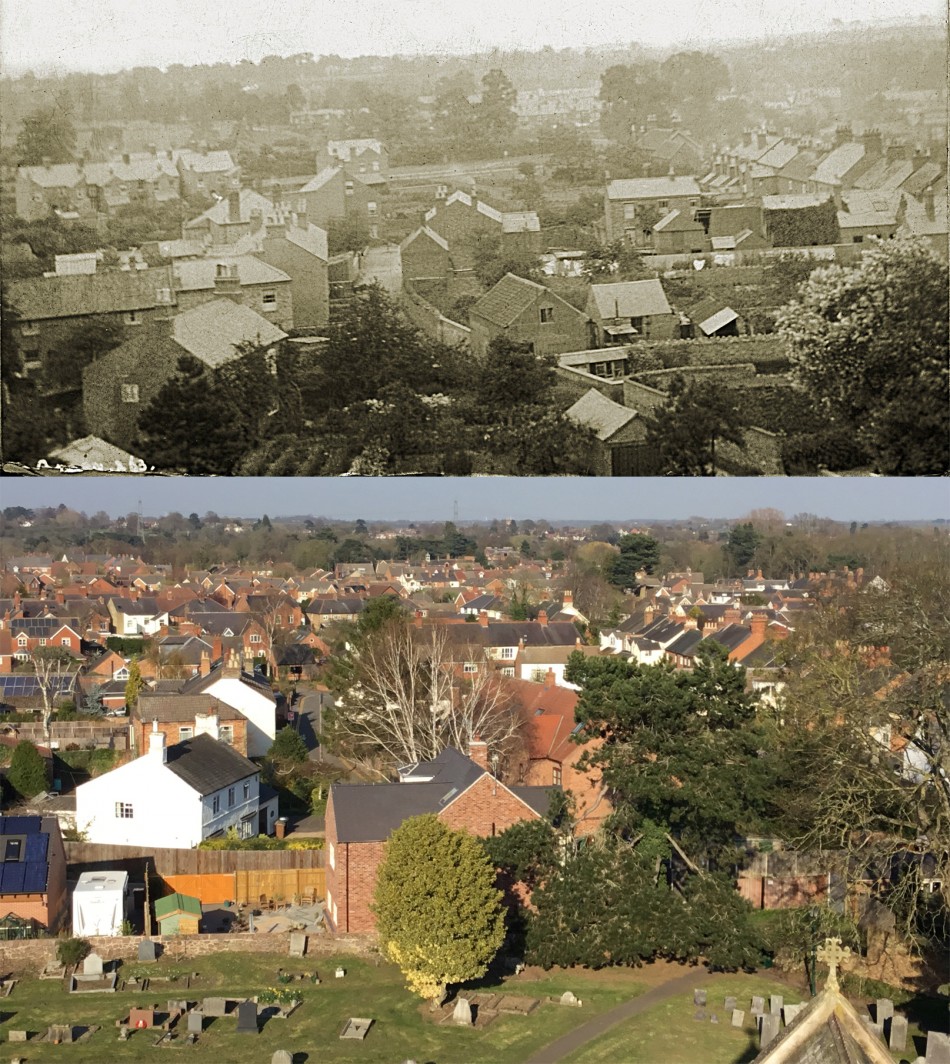 View over Nursery Lane from the Church tower � then and now