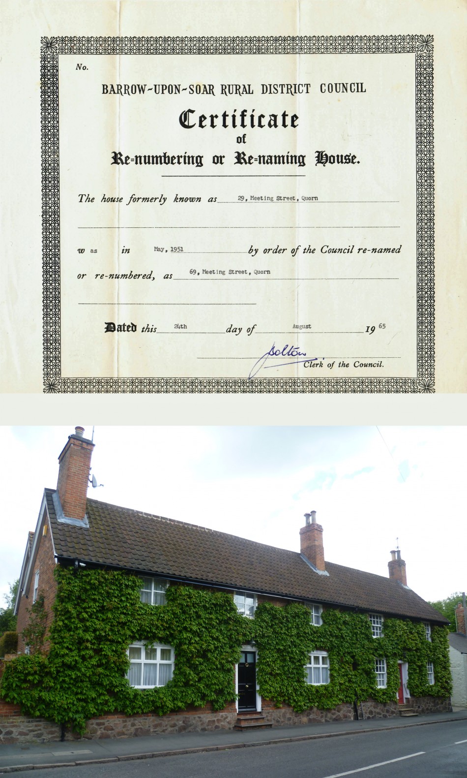 House re-numbering certificate � Meeting Street
