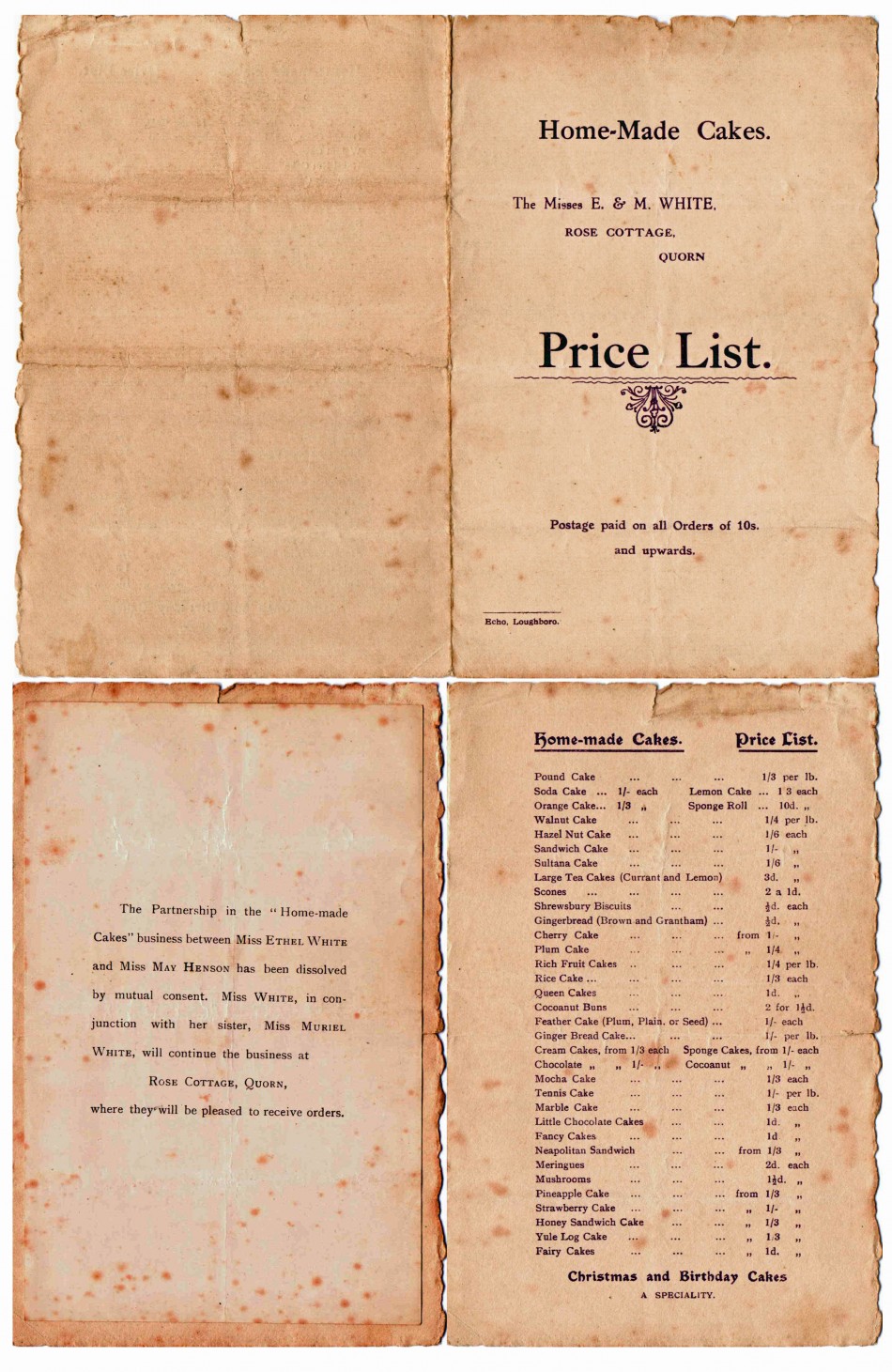 Misses E & M White � Homemade cakes price list