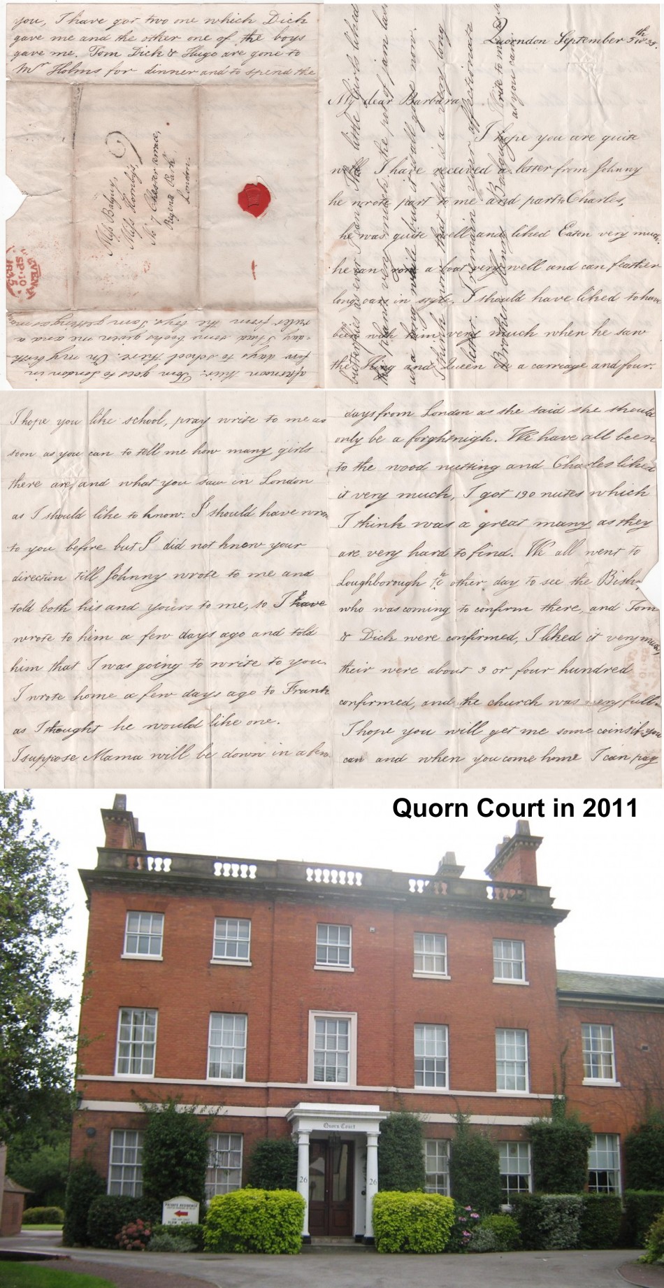 Letter from Henry Balguy, from boarding school at Quorn, September 1835