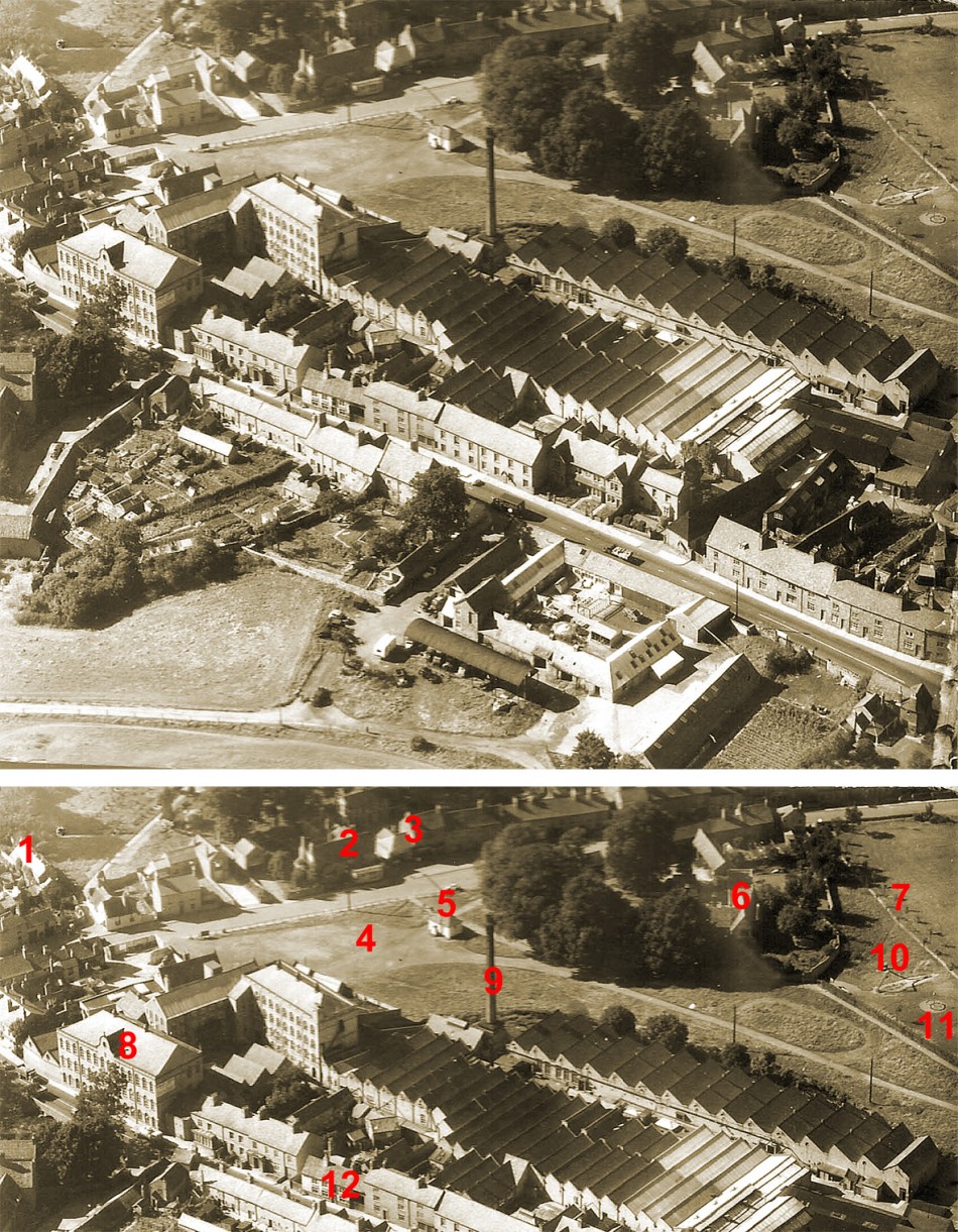Aerial view of Wright's factory and surrounding area - approx 1952