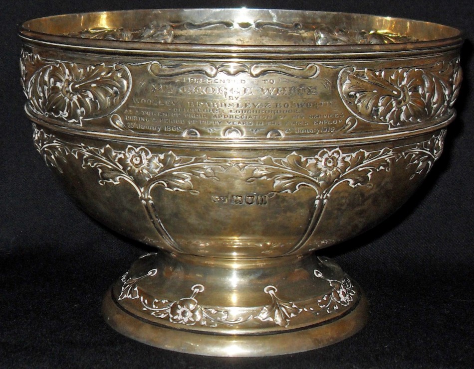 Silver rose bowl, presented to George White of Quorn, 1919