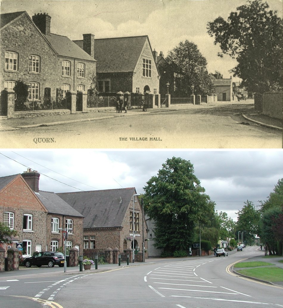 Quorn Village Hall - then and now c1900 and 2009