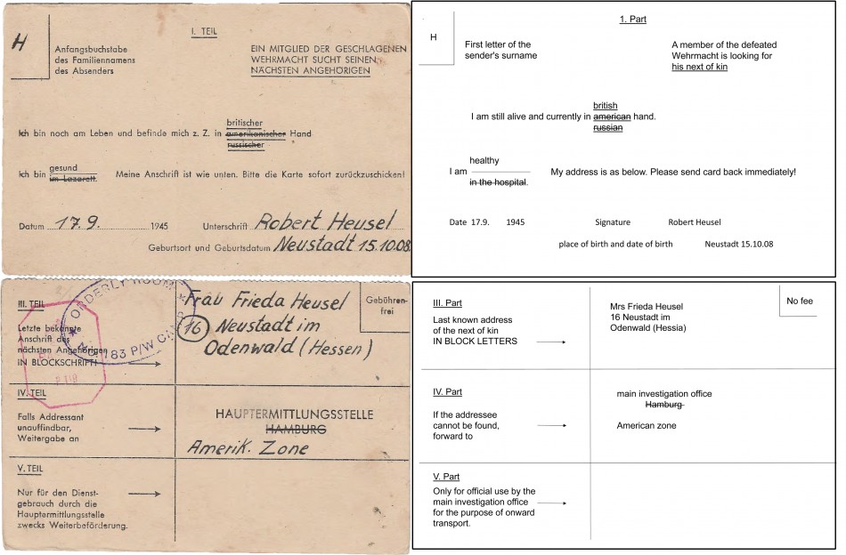 Card from Quorn POW Camp to Germany, 17th September 1945