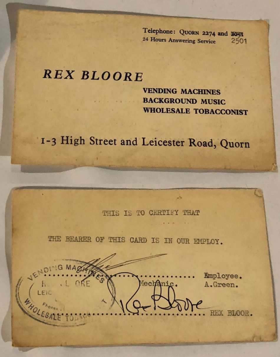 Rex Bloore, Quorn  business card