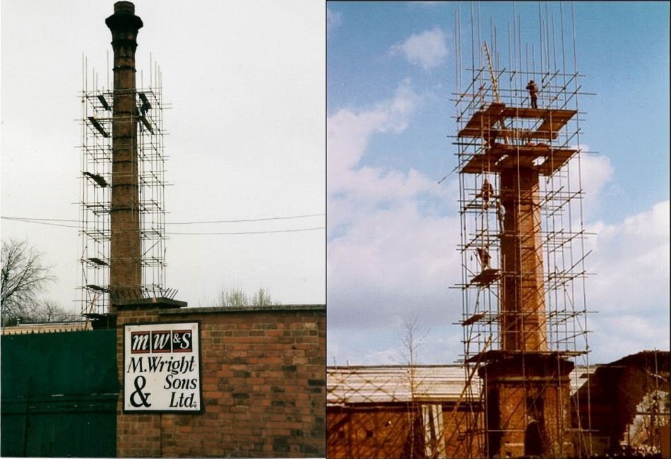 Mill chimney being dismantled