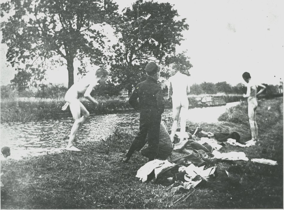 Boys playing in the River Soar