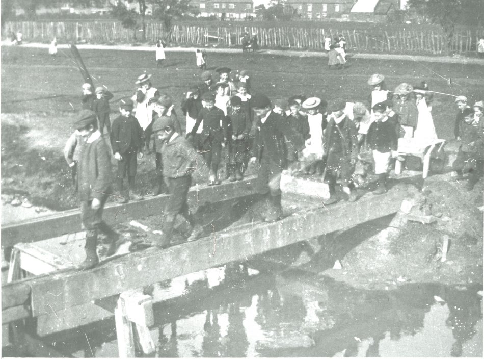 School children on bridge