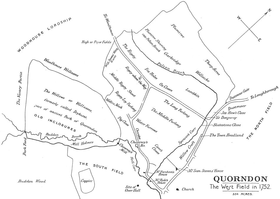 Quorndon Map, West Field, 1752