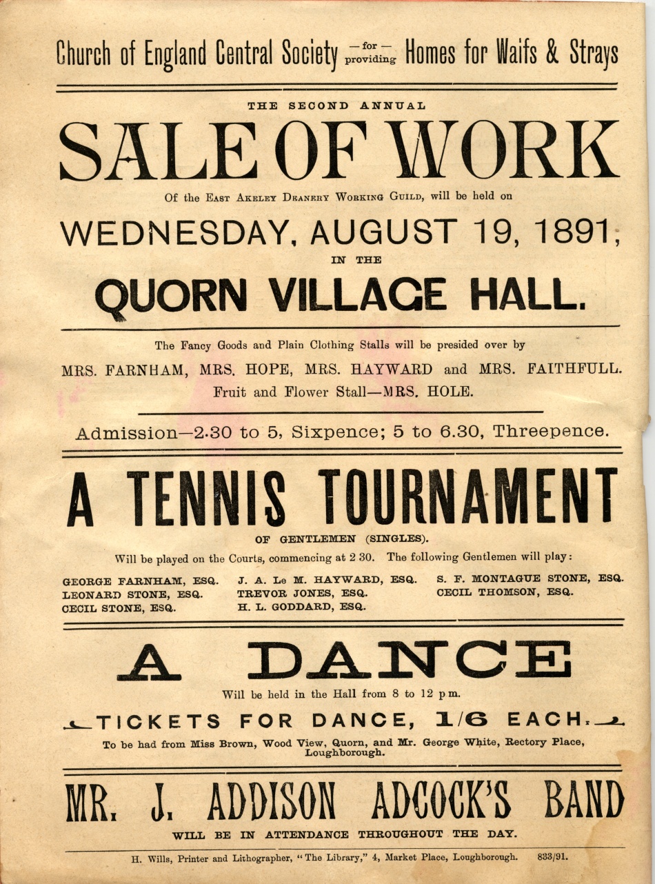 Quorn Village Hall Poster 1891