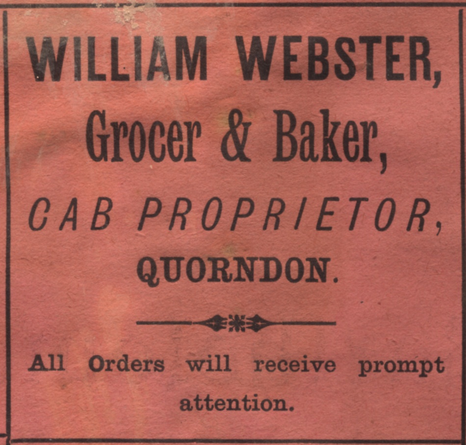 Advertisement by William Webster, Quorn, 1891